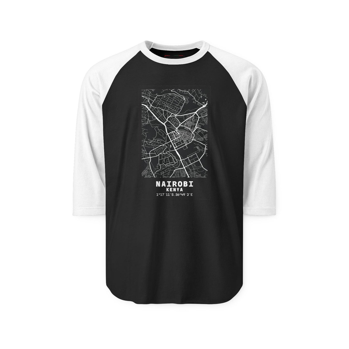 Nairobi Map Raglan Shirt — Vintage City Street Map Baseball Tee