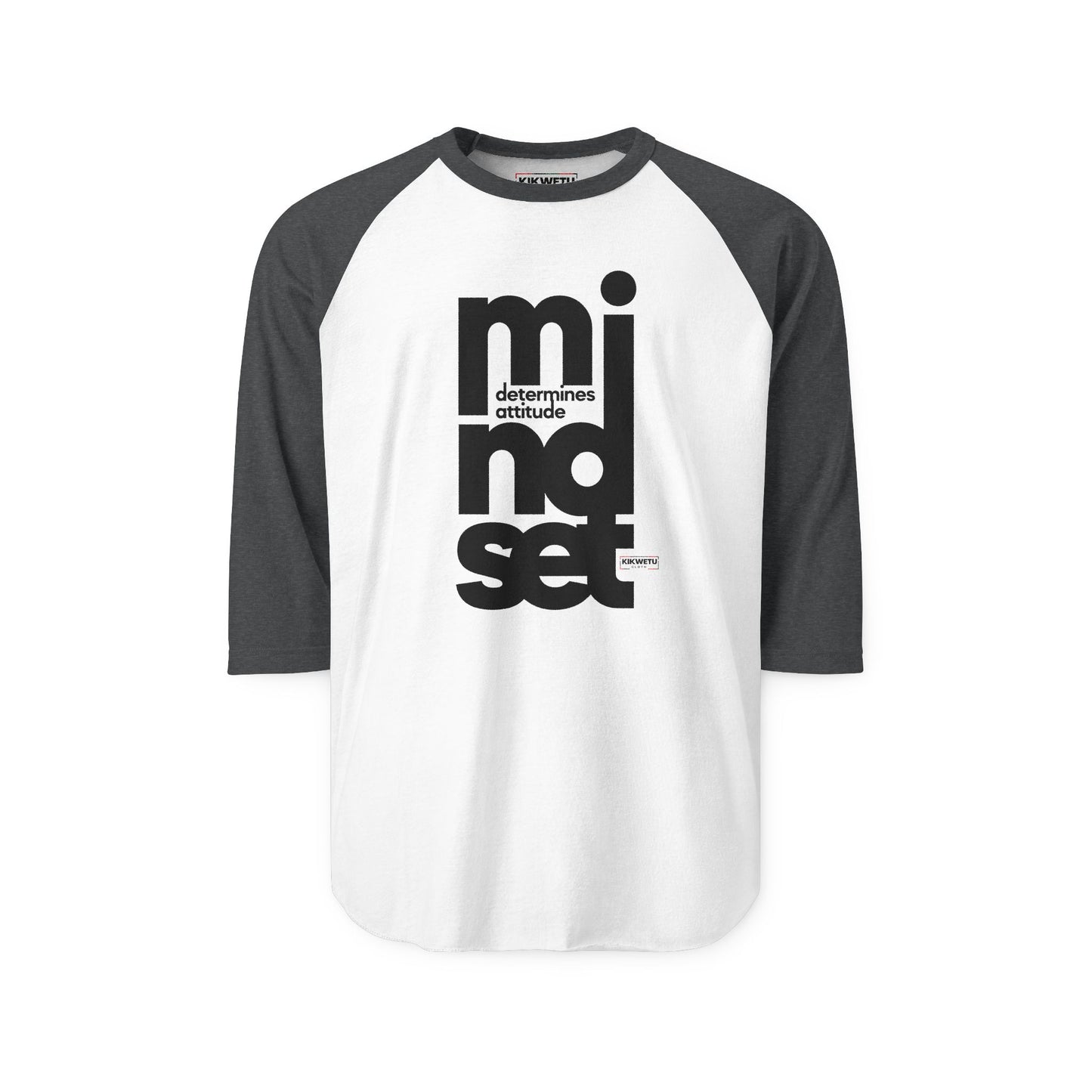 Mindset Vertical Text Raglan Shirt — "mindset determines attitude" Motivational Baseball Tee