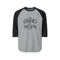 Raglan Shirt — “The Grind Never Stops” Motivational Baseball Tee