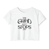 Women's Crop Top — "The Grind Never Stops" Festival Tee