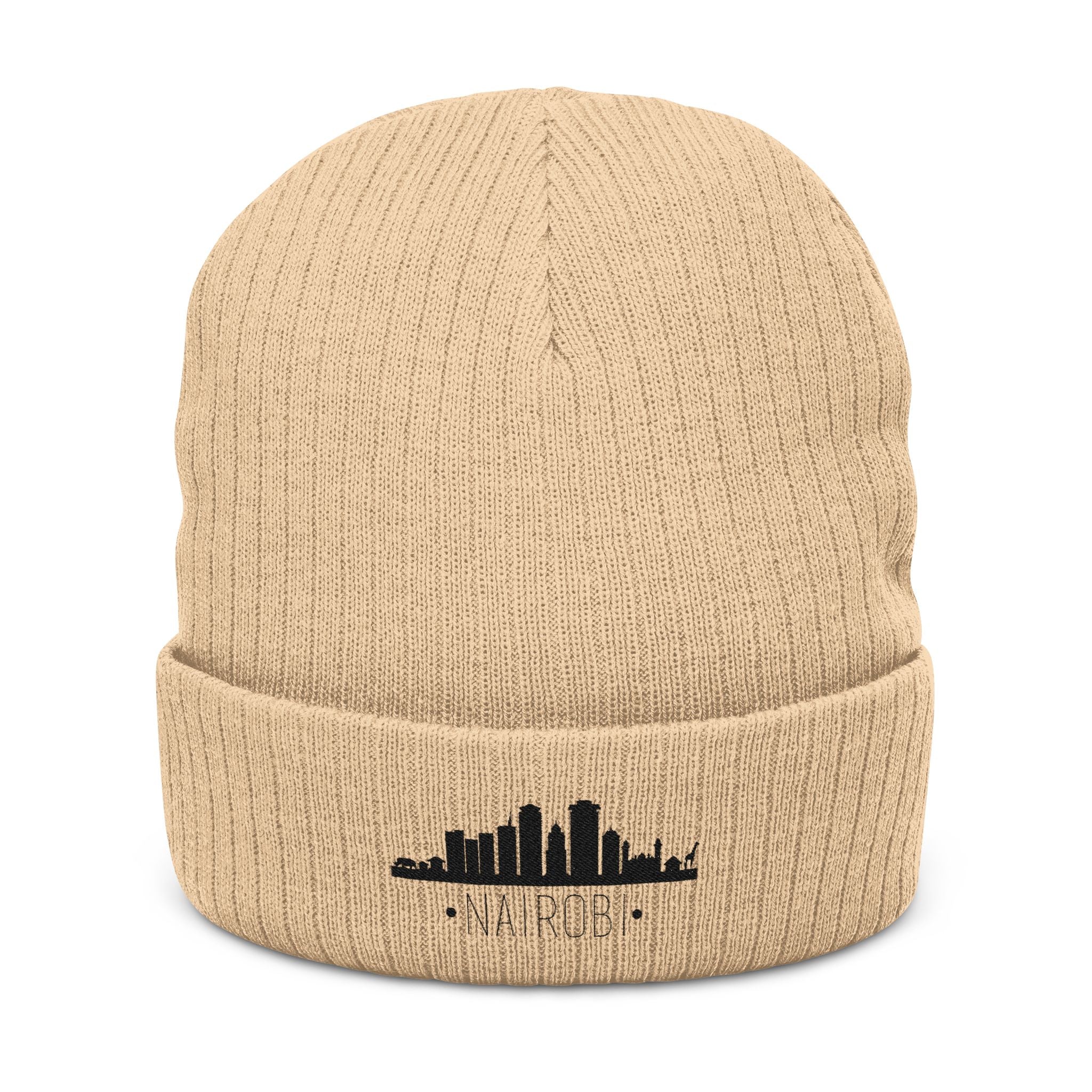 Embroidered City Skyline Ribbed Beanie – Minimal Urban Knit Hat