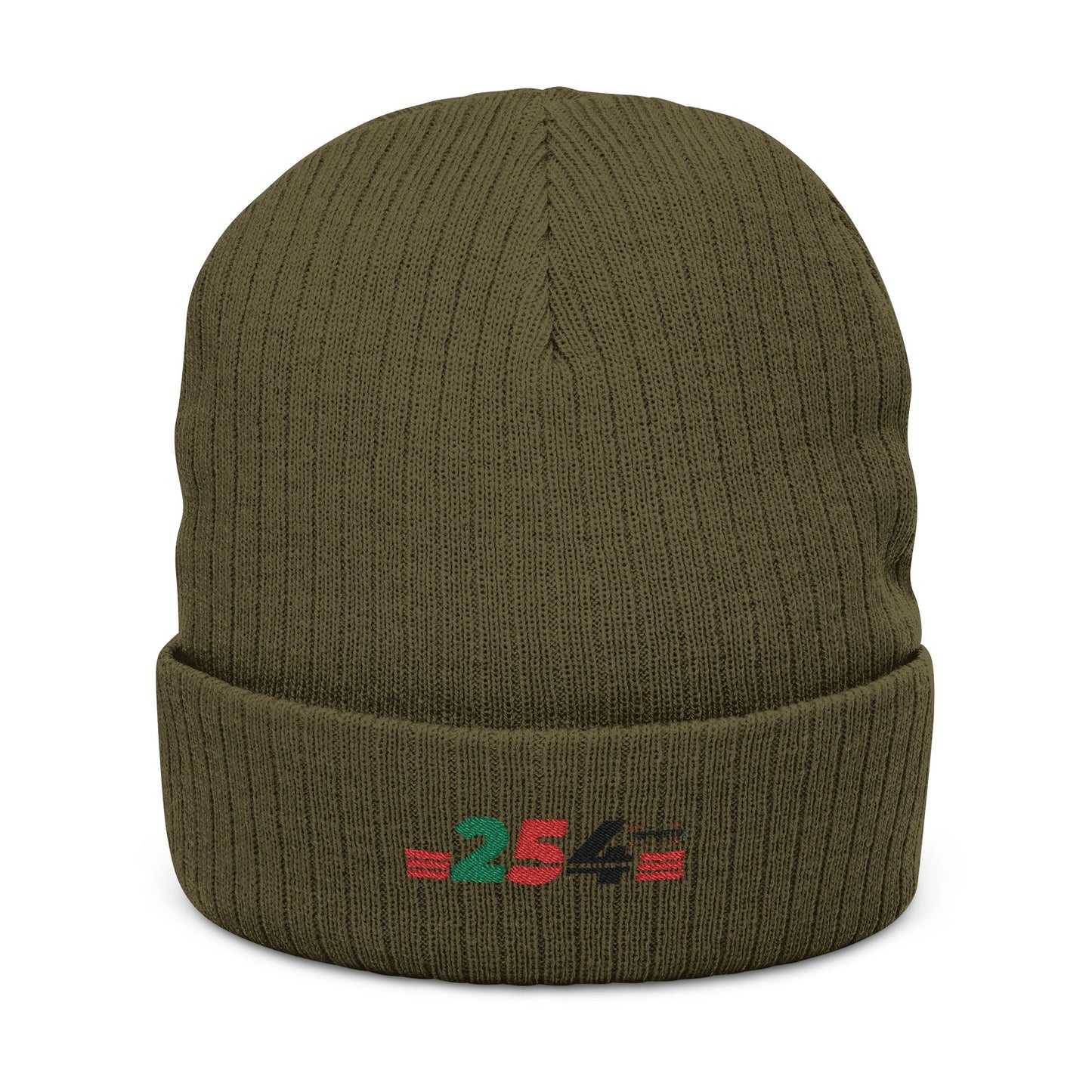 Embroidered '254' Ribbed Knit Beanie — Kenyan Flag Colors Winter Hat
