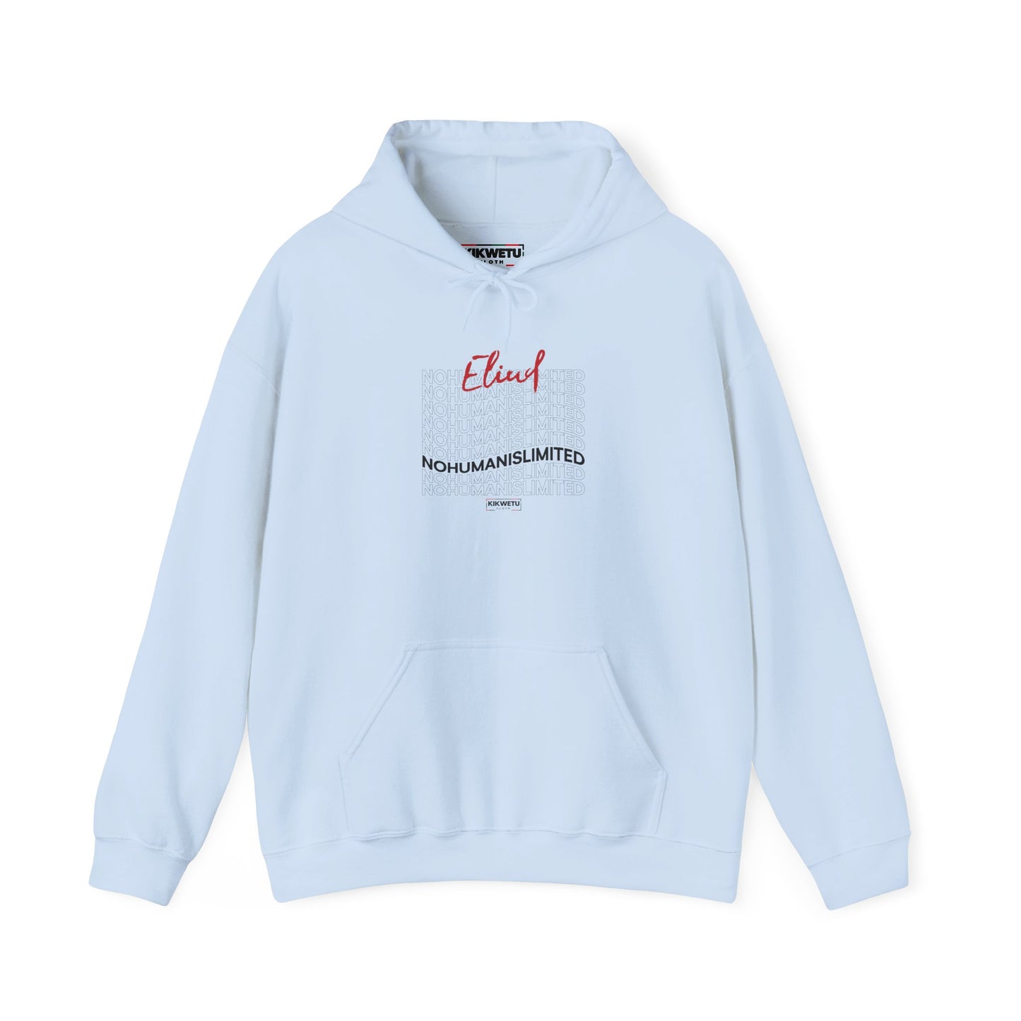Eliud 'NO HUMAN IS LIMITED' Script Hoodie — Minimal White Pullover