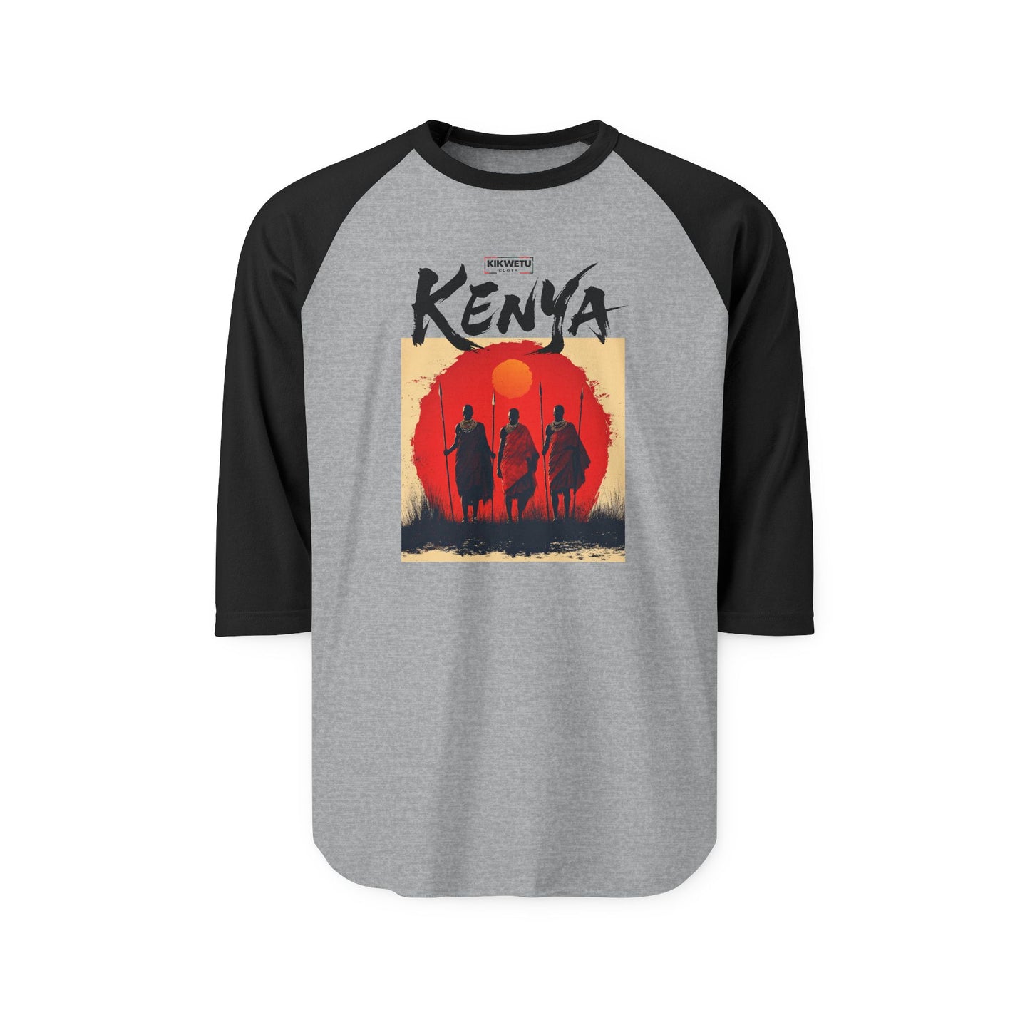 Kenya Sunset Silhouette Raglan Shirt — Maasai Warriors Travel Tee